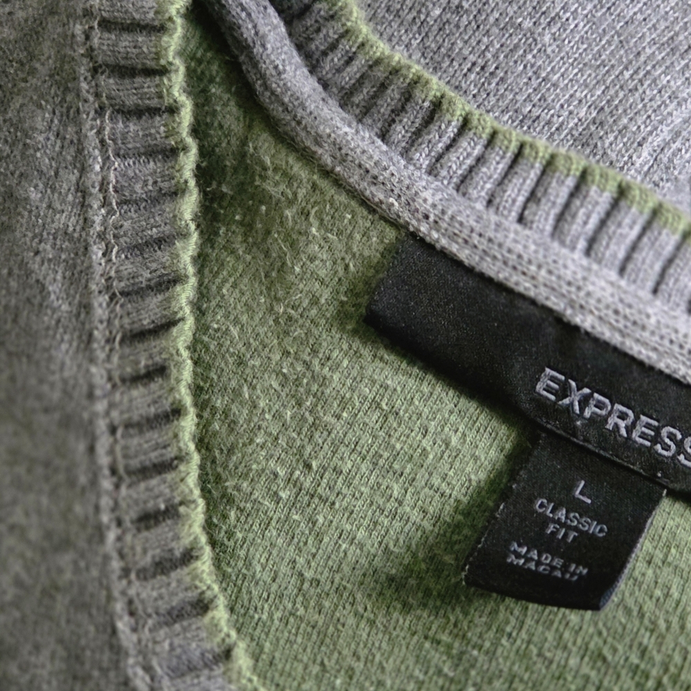 Express V-Neck Sweater in Gray and Olive